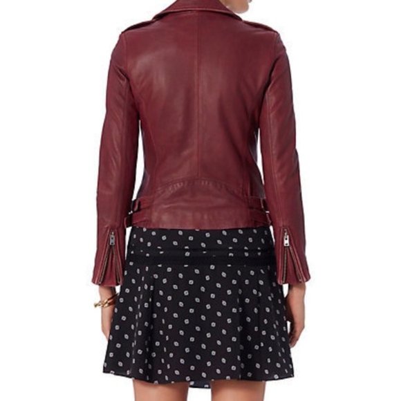 IRO Newhan Leather Jacket in Cardinal Red 36/ US 4 - Picture 4 of 8